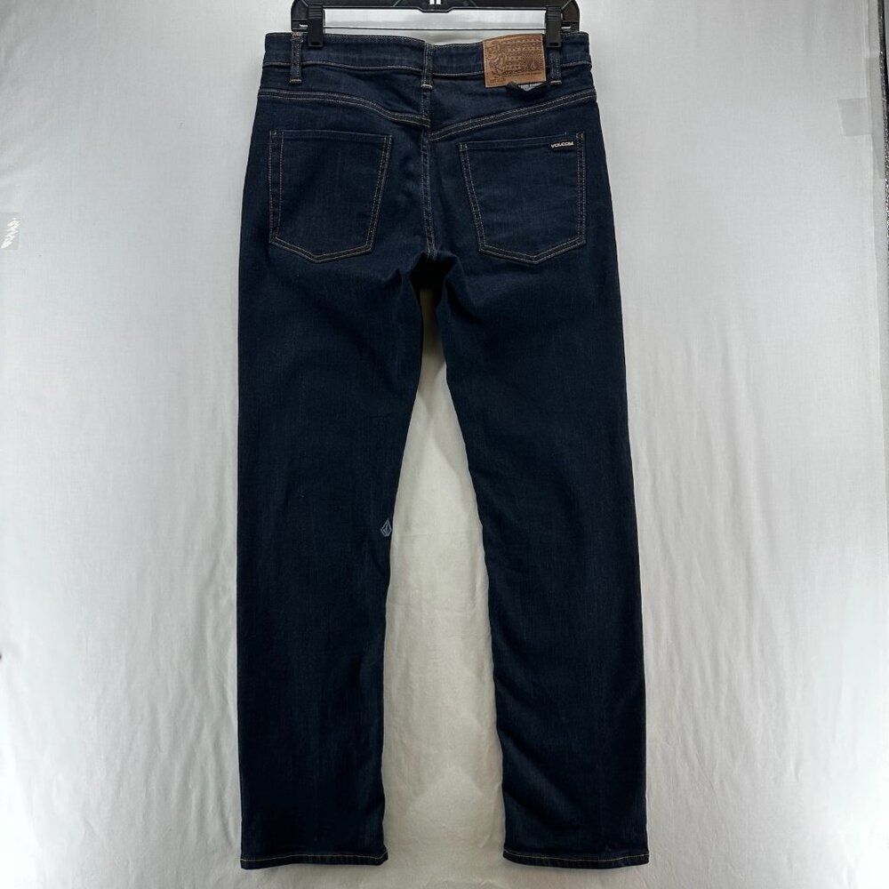 Volcom Solver Jeans Mens 30 Modern Fit Straight Leg Stretch Denim Dark Blue Wash - Picture 2 of 13
